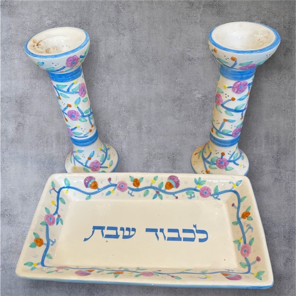 Jacob Rosenthal Collection Blue Candlestick s Set With Tray Judacia - Picture 1 of 7